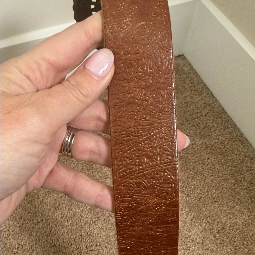 Fossil Brown Leather Belt with Circular Faux Diamond Buckle Size Medium
